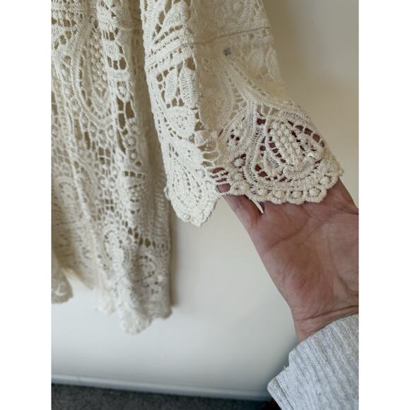 Modena Lace Kimono Long Bridal Gypsy Boho Jacket One Size Cotton Embroidered - Picture 3 of 6